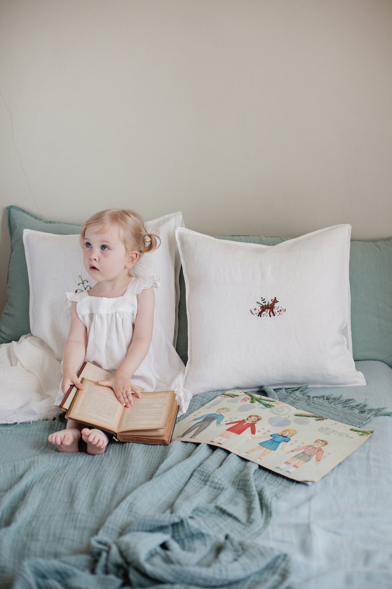 White Pillowcase Linen Pillowcase Hand Embroidery Etsy