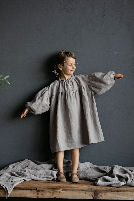 Lavender Linen Parachute Dress: Embroidered Girl's Dress