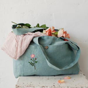 Mint Classic Bag, Linen Tote Bag, Linen Bag, Shoulder Bag, Linen Tote, French Linen Bag, Market Bag, Washed Linen Bag, Reusable Bag
