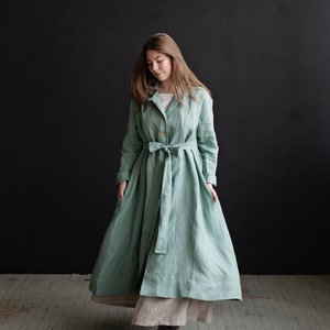 Mint Emma Coat, Linen Coat Women, A Line Coat, Loose Linen Coat, Linen Coat, Long Coat for Women, Oversized Linen Coat