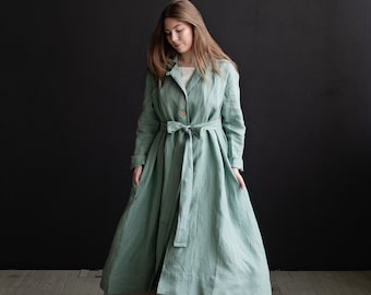 Mint Linen Coat Women: A-Line Oversized Long Coat