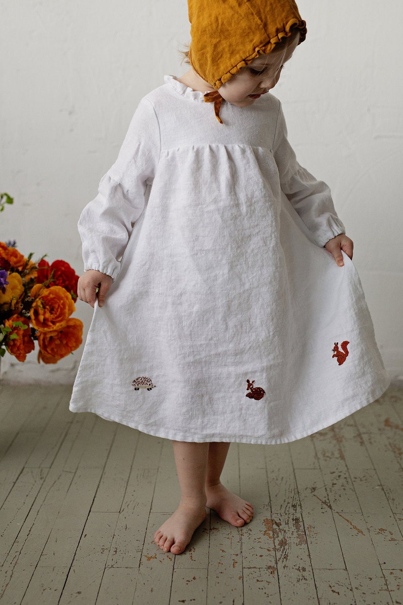 Linen Dress Girls White Dress Hand Embroidery Baby Linen Etsy