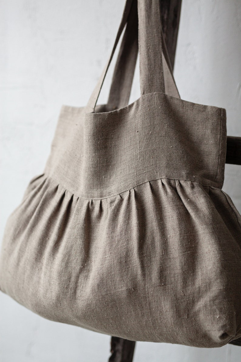 Natural Sunday Bag, Linen Tote Bag, Ruffle Linen Bag, Shoulder Bag, Linen Tote, Linen Shopping Bag, Market Bag, Ruffled Bag image 6