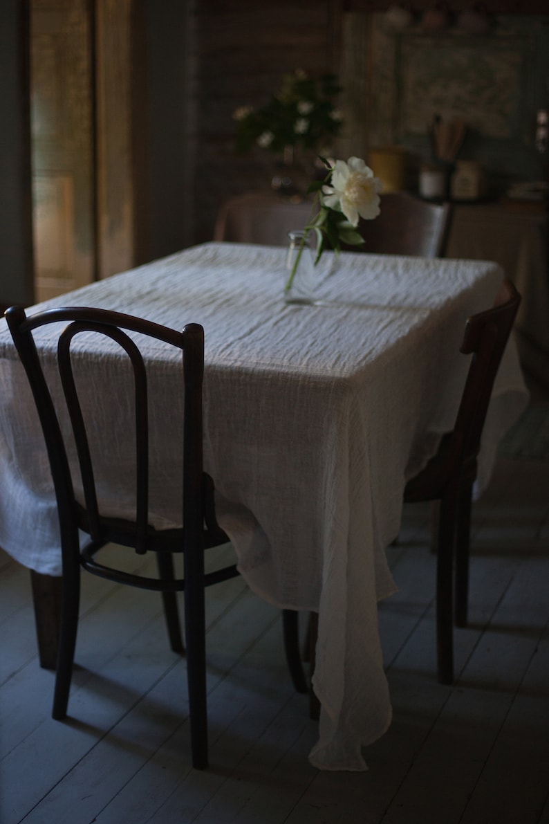 Linen Tablecloth, Transparent White Tablecloth, Washed Linen, Sheer Tablecloth, Rectangular Tablecloth, White Linen, Dining Table image 3