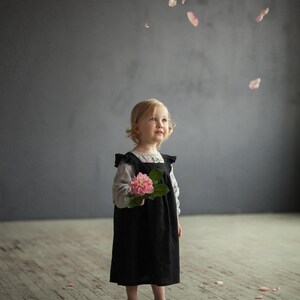 Black Linen Pinafore Dress: Ruffled Sleeves, Girls Apron image 6