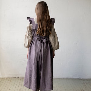 Mauve Prairie Dress, Linen Dress with Flutter Sleeves, Oversized Apron, Linen Dress with Wings, Linen Dress for Women, Victorian Style image 3