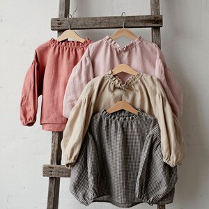 Salmon Parachute Linen Tunic, Different Embroideries, Linen Shirt for Girls, Long Sleeve Linen Tunic, Girl Linen Top, Baby Shirt image 6