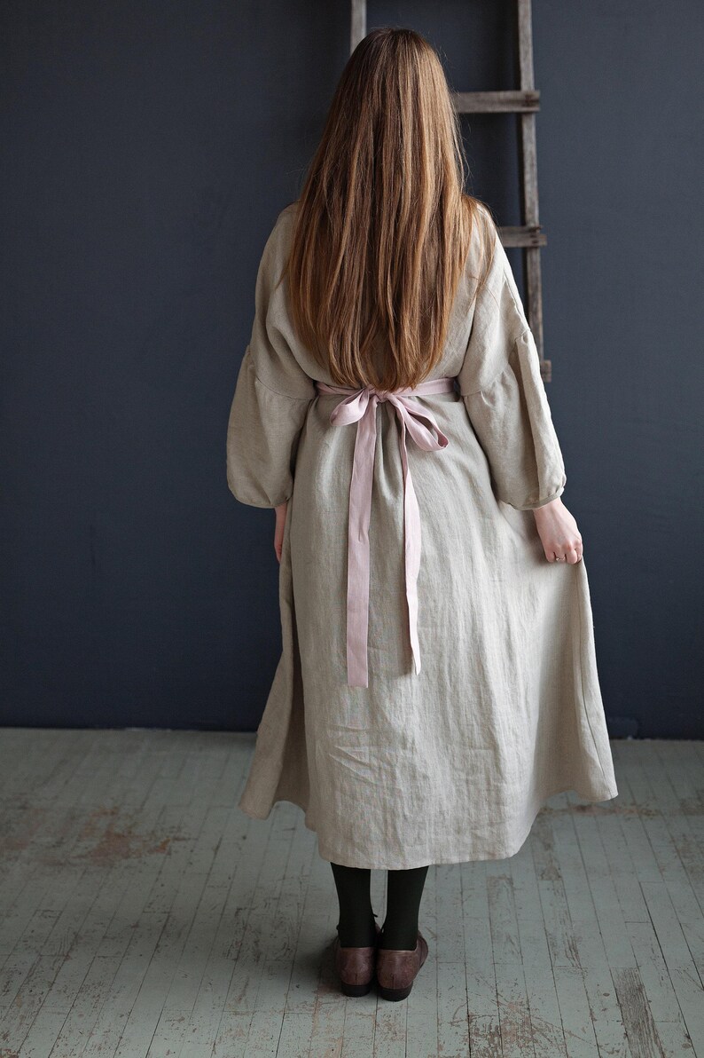 Baby Pink Linen Apron: Cottagecore Kitchen Skirt image 3