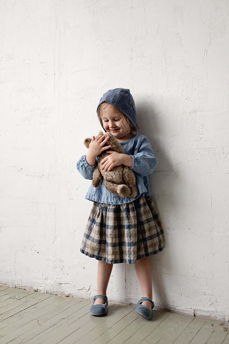Baby Girl Skirt Washed Linen Skirt Linen Kids Clothing Midi Linen Skirt Plaid Linen Skirt Linen Clothes Kids Simple Linen Skirt