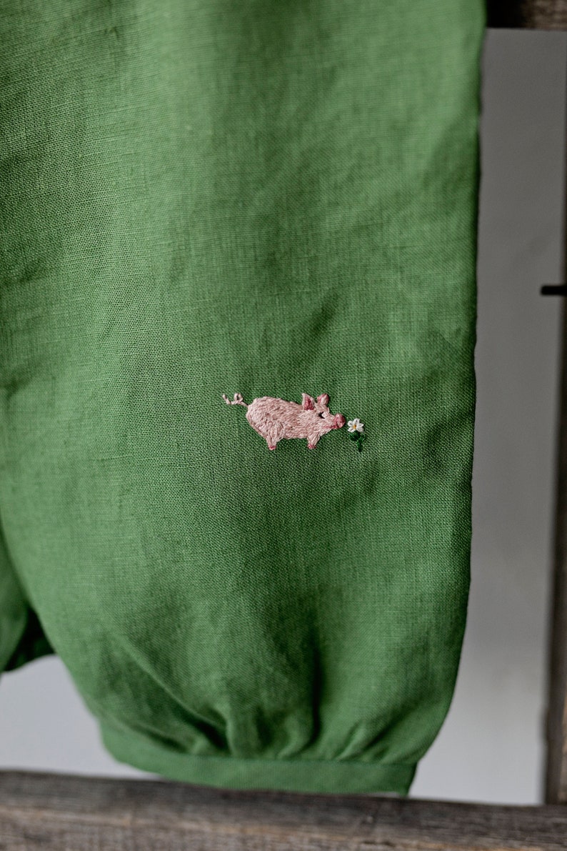 Apple Green Linen Romper Different Embroideries Baby Linen Etsy