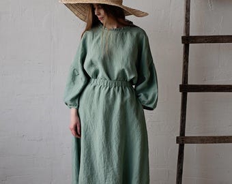 Mint Romantic Tunic, Linen Tunic, Linen Shirt, Linen Blouse, Oversized Linen Tunic, Kimono Style Tunic, Loose fit Tunic, Plus Size Shirt