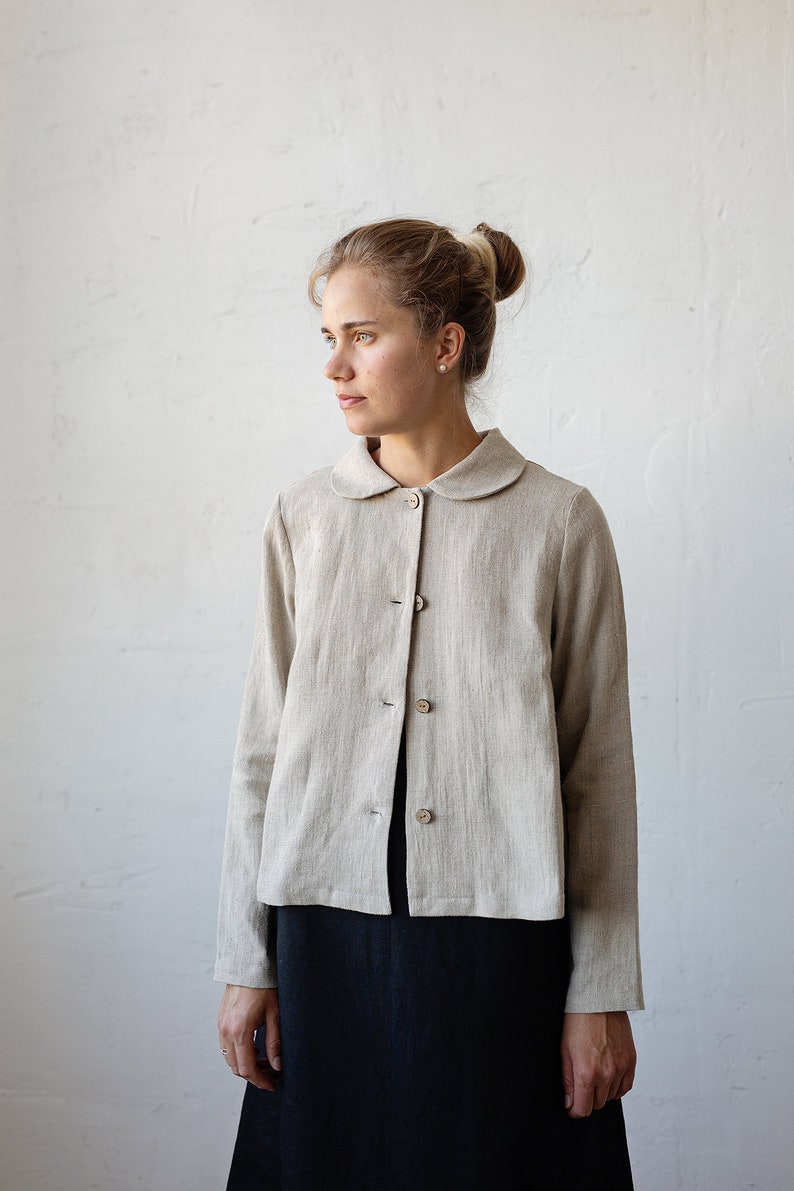 Natural Peter Pan Collar Jacket, Linen Jacket, A Line Linen Jacket, Jacket Women, Coat for Women, Business Linen Jacket, Spring Jacket image 7