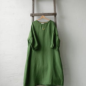 Apple Green Kimono Dress, Oversized Linen Dress, Linen Dress, Linen Dress for Women, Plus Size Linen Dress, Loose Linen Dress, Maxi Dress