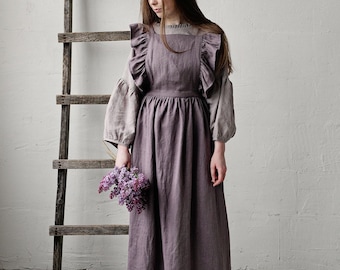 Mauve Vintage Linen Apron: Victorian Cottagecore Style