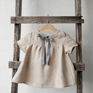 Sand Short Sleeve Tunic, Different Embroideries, Linen Shirt for Girls, Short Sleeve Linen Tunic, Girl Linen Top, Baby Shirt image 3