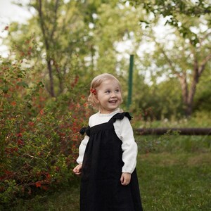 Black Linen Pinafore Dress: Ruffled Sleeves, Girls Apron image 3