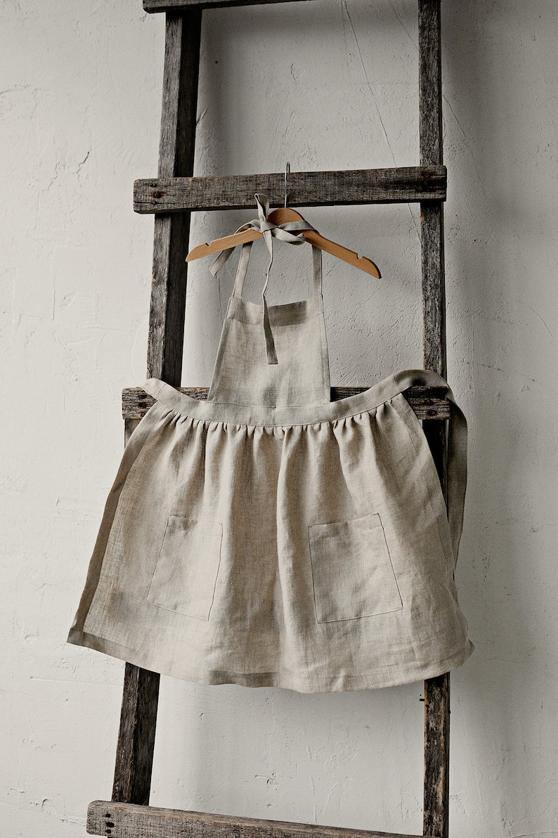 Natural Linen Apron, Girl Linen Apron, Different Embroideries, Linen Apron for Girls, Linen Apron for Kids, Linen Pinafore for Girls zdjęcie 9