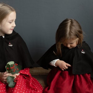 Black Little Red Riding Hood Cape, Different Embroideries, Hooded Linen Cape for Girls, Little Red Riding Hood Costume image 2