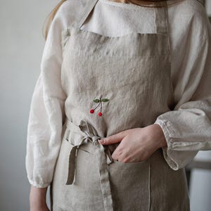 Natural Traditional Apron, Linen Apron, Hand Embroidery, Kitchen Apron, Cooking Apron, Linen Apron for Women, Gift for Women