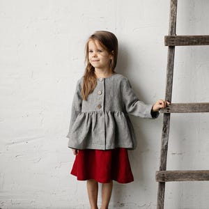 B&W Stripe Ruffle Jacket, Kids Linen Jacket, Different Embroideries, Classic Coat for Kids, Linen Coat, Linen Jacket, Linen Kids Clothing