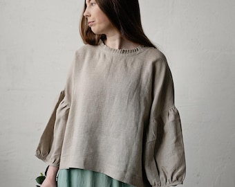 Natural Romantic Tunic, Linen Tunic, Linen Shirt, Linen Blouse, Oversized Linen Tunic, Kimono Style Tunic, Loose fit Tunic, Plus Size Shirt