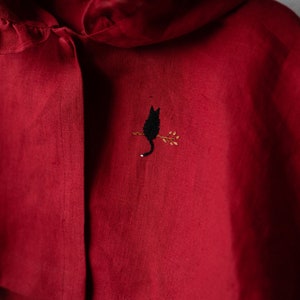 Cherry Little Red Riding Hood Cape, Different Embroideries, Hooded Linen Cape for Girls, Little Red Riding Hood Costume image 9