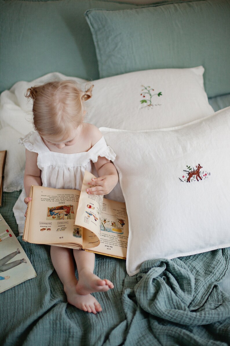 White Pillowcase Linen Pillowcase Hand Embroidery Etsy