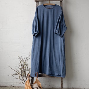 Dusty Blue Kimono Dress, Oversized Linen Dress, Linen Dress, Linen Dress for Women, Plus Size Linen Dress, Loose Linen Dress, Maxi Dress image 6