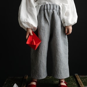 Steel Stripe Sailor Pants, Unisex Linen Pants, Different Embroideries, Linen Pants Kids, Linen Pants Girls, Linen Pants Boys, Linen Trousers