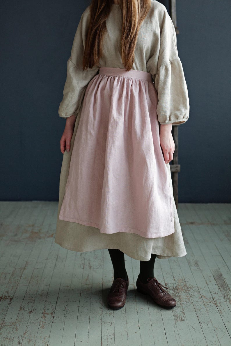 Baby Pink Linen Apron: Cottagecore Kitchen Skirt image 5