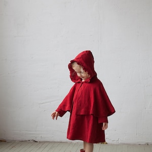 Cherry Little Red Riding Hood Cape, Different Embroideries, Hooded Linen Cape for Girls, Little Red Riding Hood Costume