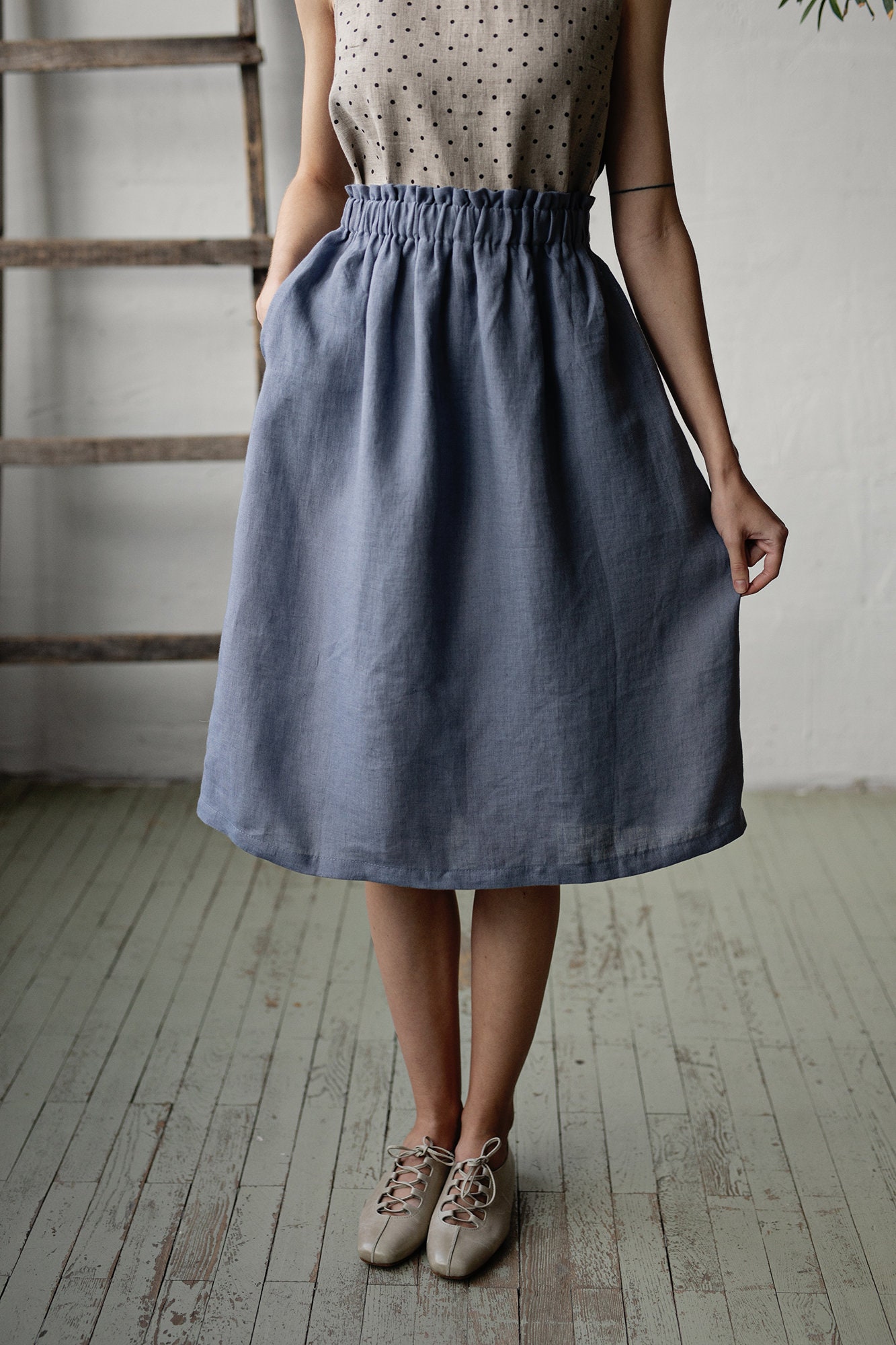 【送料&関税込】Balmain Linen Midi Skirt Denim midi skirt in blue - Balmain | Mytheresa