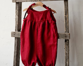 Cherry Linen Romper, Different Embroideries, Baby Linen Jumpsuit, Linen Baby Overall, Linen Kids Clothing, Linen Romper for Kids