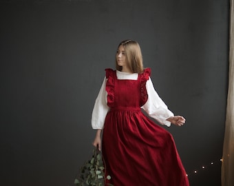 Cherry Vintage Linen Apron: Victorian Cottagecore Style