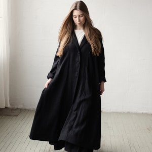 Black Jane Austen Coat, Linen Coat Women, A Line Coat, Loose Linen Coat, Linen Coat, Long Coat for Women, Oversized Linen Coat