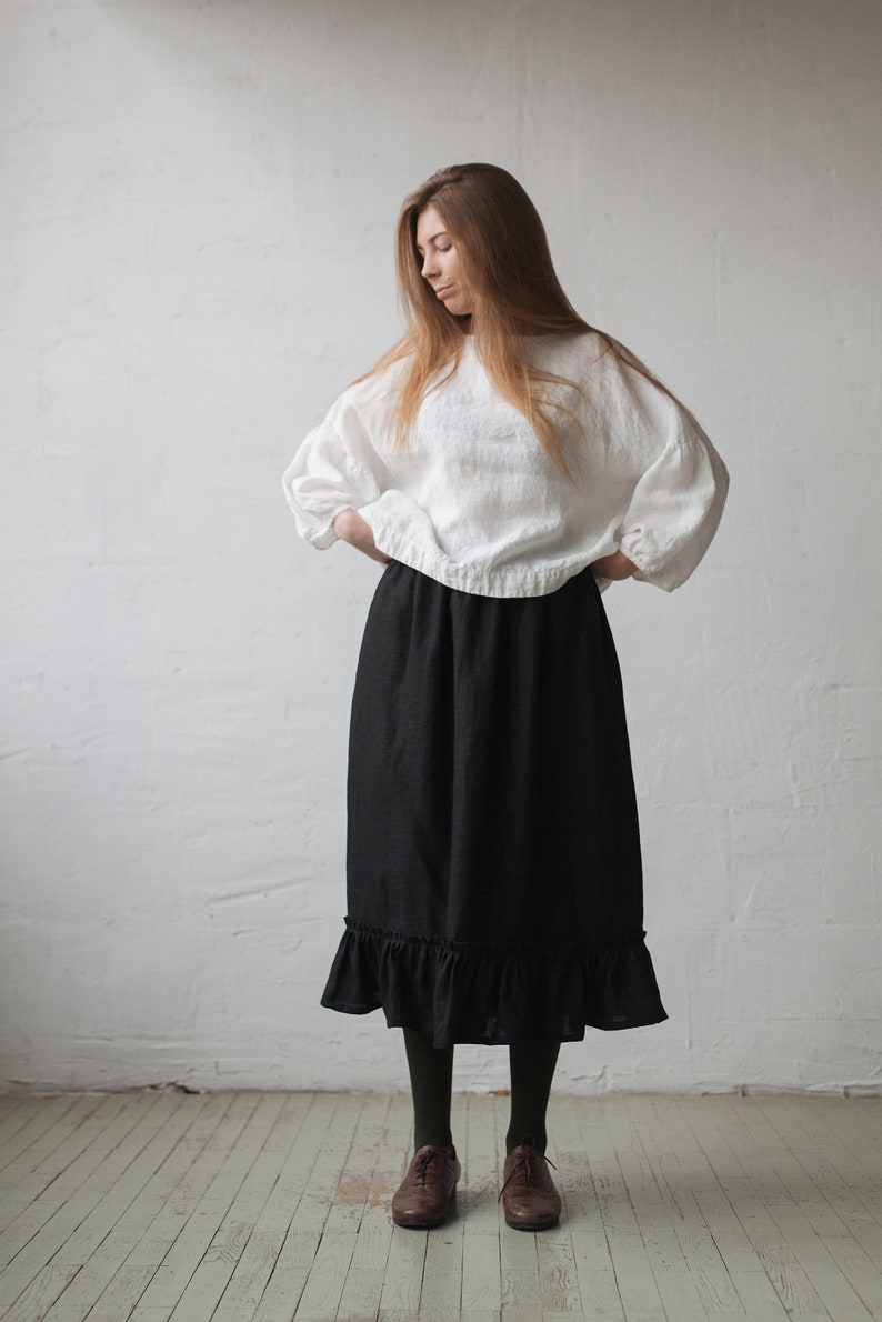 Victorian Style Skirt Linen Petticoat Ruffle Linen Skirt Victorian Style Petticoat Black Linen Skirt Black Linen Petticoat Linen Skirt
