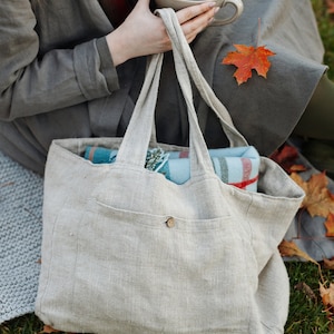 Natural Classic Bag, Linen Tote Bag, Linen Bag, Shoulder Bag, Linen Tote, French Linen Bag, Market Bag, Washed Linen Bag, Reusable Bag image 5