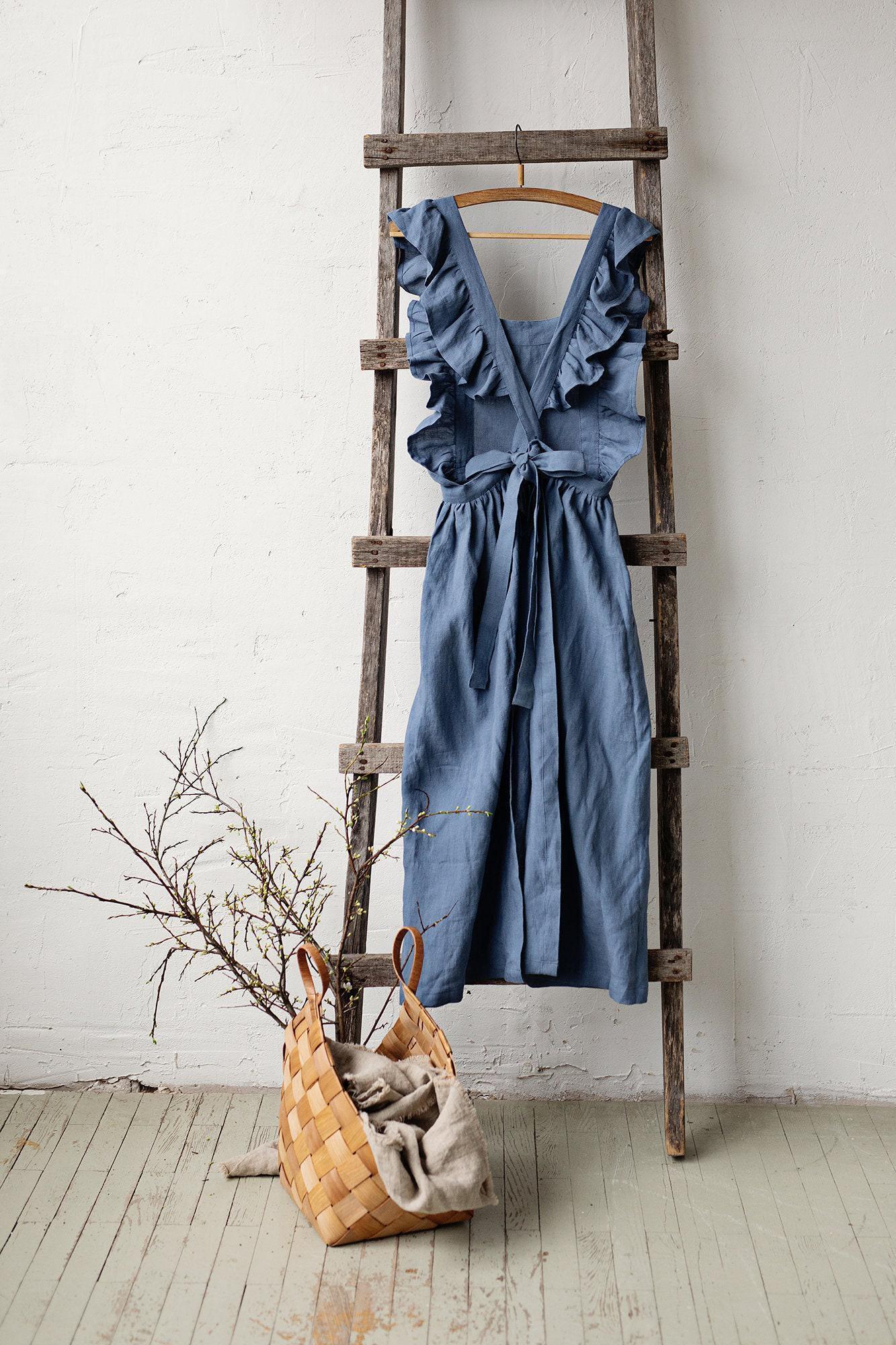 Dusty Blue Vintage Linen Apron: Victorian Cottagecore Style - Etsy