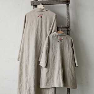 Natural Classic Linen Coat, Linen Coat for Women, Hand Embroidery, A ...