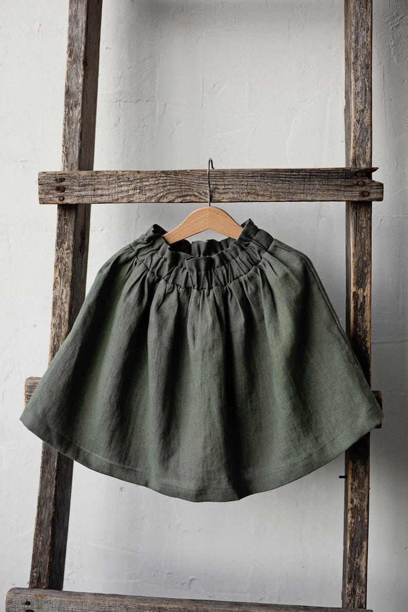 Sage Midi Skirt, Linen Midi Skirt, Different Embroideries, Simple Skirt, Baby Girl Skirt, Linen Clothes for Kids, Washed Linen Skirt image 3