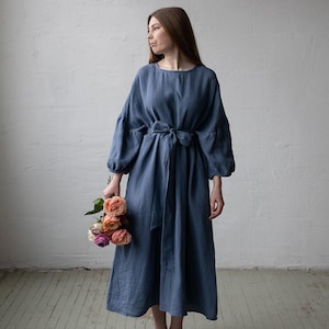 Dusty Blue Kimono Dress, Oversized Linen Dress, Linen Dress, Linen Dress for Women, Plus Size Linen Dress, Loose Linen Dress, Maxi Dress
