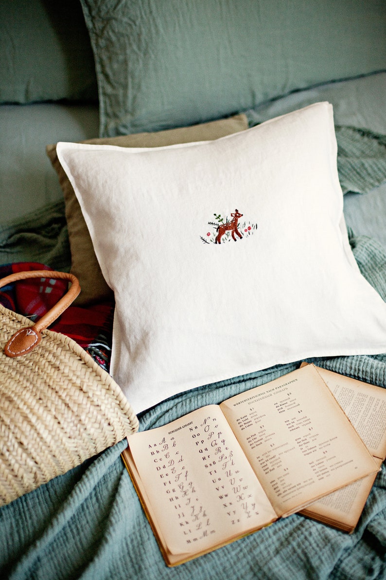 Linen Pillowcase White Pillowcase Hand embroidery Fawn Etsy