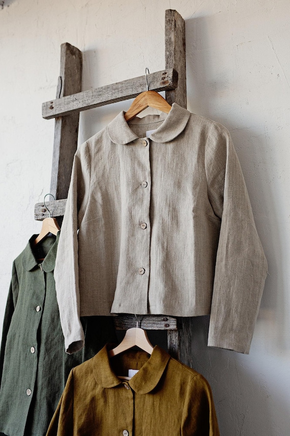 Natural Peter Pan Collar Jacket, Linen Jacket, A Line Linen