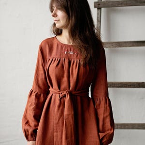 Rust Victorian Dress, Linen Dress, Victorian Style Dress, Linen Dress for Women, Linen Maxi Dress, Long Sleeve Linen Dress