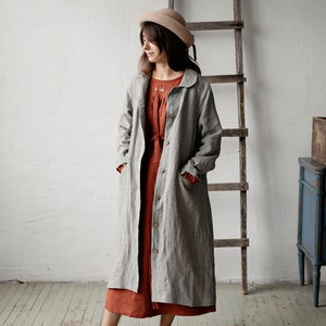 B&W Stripe Classic Linen Coat, Linen Coat for Women, Hand Embroidery, A Line Linen Coat, Linen Coat Women, Autumn Linen Coat, Spring Coat image 2