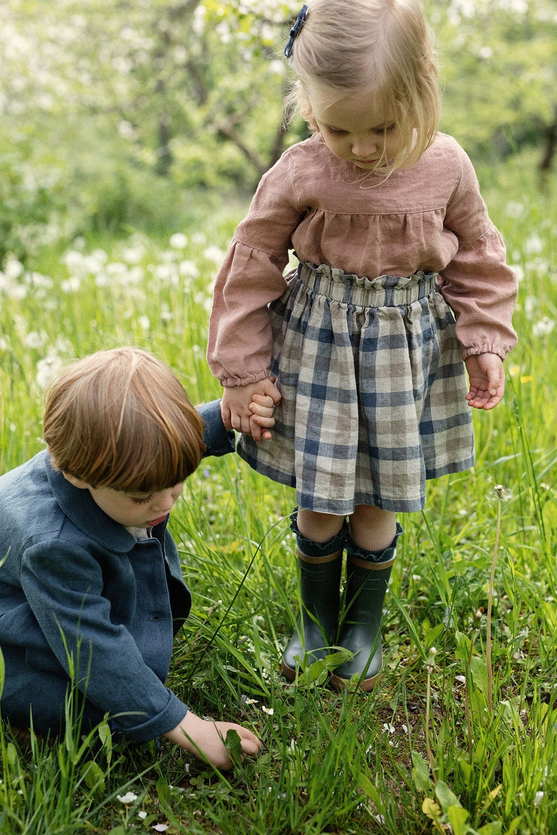 Baby Girl Skirt Washed Linen Skirt Linen Kids Clothing Midi Linen Skirt Plaid Linen Skirt Linen Clothes Kids Simple Linen Skirt