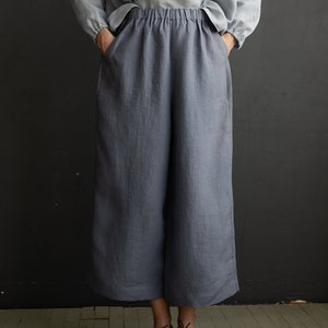 Dusty Blue Culottes, Linen Culottes, Linen Pants, Women Pants, Women Culottes, Wide Linen Pants, High Waist Culottes zdjęcie 3