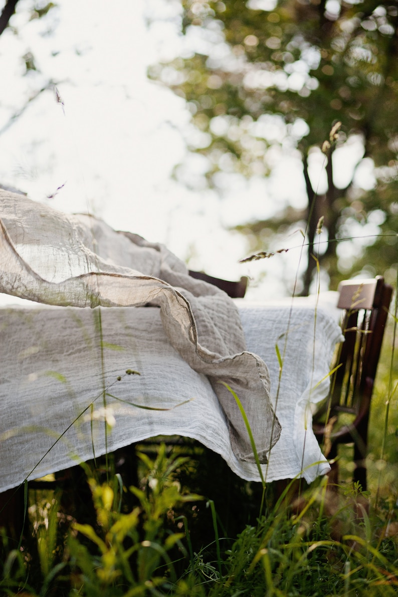 Linen Tablecloth, Transparent White Tablecloth, Washed Linen, Sheer Tablecloth, Rectangular Tablecloth, White Linen, Dining Table image 7