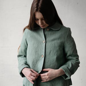 Mint Peter Pan Collar Jacket, Linen Jacket, A Line Linen Jacket, Jacket Women, Coat for Women, Business Linen Jacket, Spring Jacket