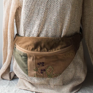 Embroidered Women's Fanny Pack. Upcycled Patchwork Belt Bag. Nature Inspired Style